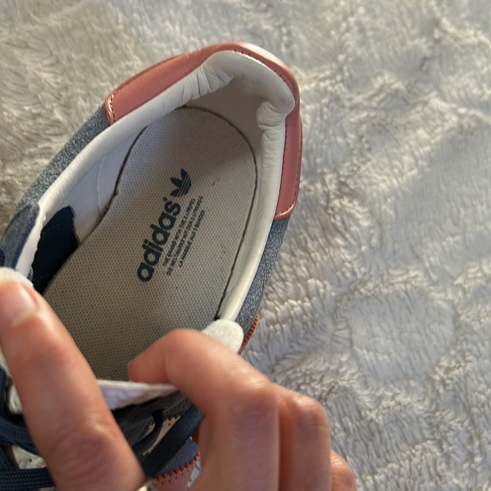 Adidas Gazelle Suede Blue w/Pink & White Stripes Sneakers - Picture 5 of 16